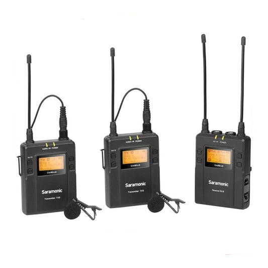 [CLEARANCE] Saramonic UWMIC9S TX9 + TX9 + RX9 Dual Transmitter and Single Receiver Camera Mount UHF Wireless Microphone System with USB Type-C Port, Noise Cancelling and Mono / Stereo Mode Switch for Videography and Broadcasting