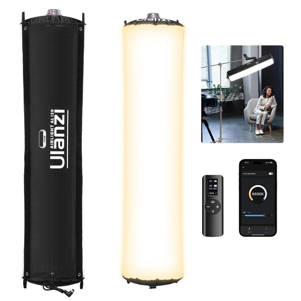 Ulanzi AL60 60W | 120W Bi-Color LED Inflatable Air Tube Light with 2700 - 6500K CCT, Max 6m Light Range, PD3.1 Fast Charging USB Type-C Port and 10 Light Effect Presets for Studio Lighting and Equipment