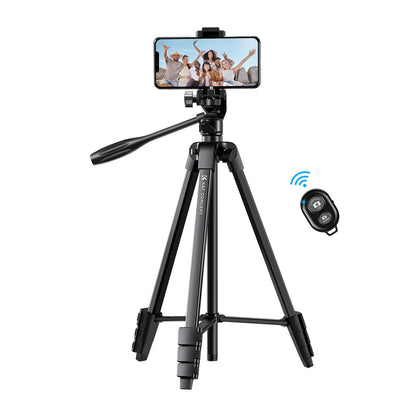 [CLEARANCE] K&F Concept 2-in-1 Aluminum Tripod with Built-in Smartphone Holder, Bluetooth Shutter Remote Controller, 52cm to 152cm Adjustable Height, 360° Pan/175° Tilt for Camcorder, DSLR, Mirrorless Camera, iPhone & Android Phones | KF09-125
