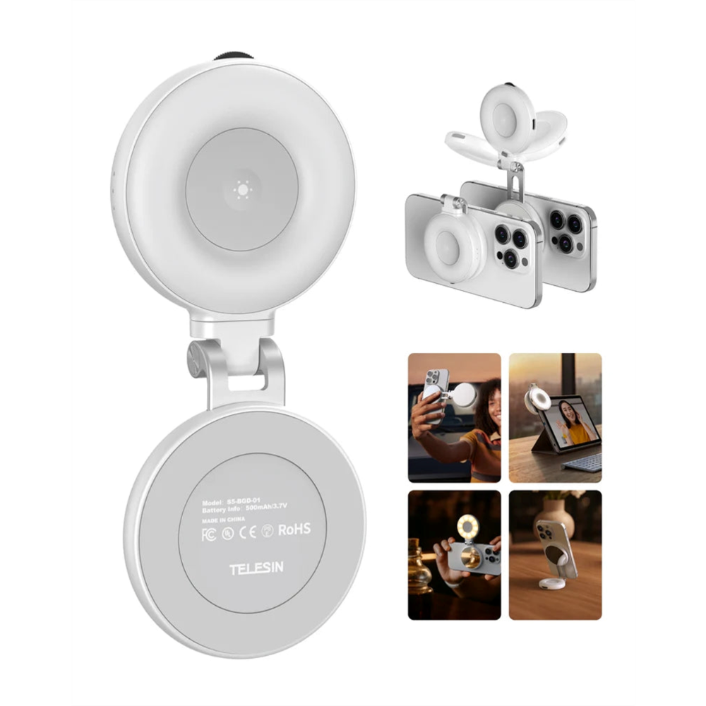 TELESIN Magsafe Selfie Ring LED Light for Magnetic Smartphones with Mirror and 3 Color Modes