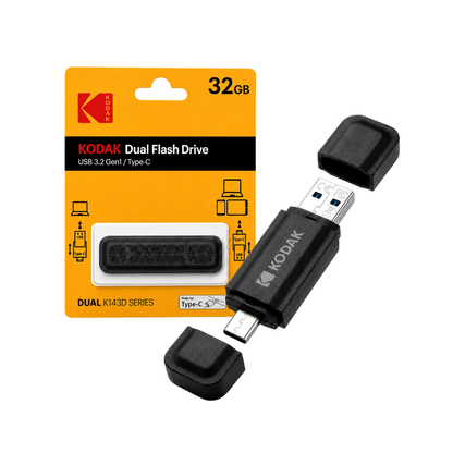 KODAK K143D 32GB 64GB Dual Flash Drive USB 3.2 Gen1 / USB Type-C OTG Port Memory Stick
