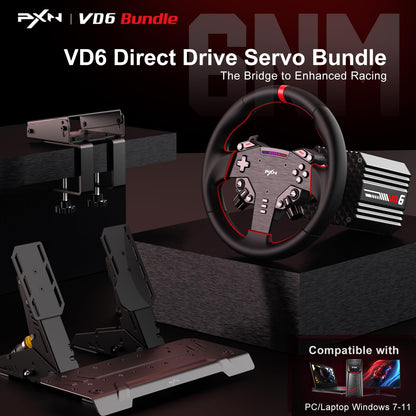 PXN VD6 & VD4 Direct Drive Sim Racing Wheel Bundle with High-Torque Servo Motor Base, Hall Sensor Pedals, Programmable Buttons, Quick Release Steering Wheel & SimRacing Software PC, PS4 / PS5 Pro, Xbox Series, Gaming Console Accessories