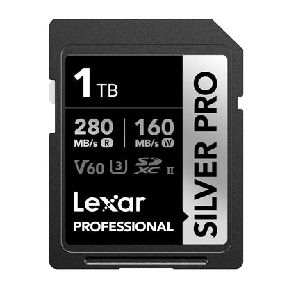 Lexar Professiol 1TB 512GB Silver Pro SDXC V60 U3 UHS-II Class 10 Memory Card with 4K Video Recording, Max 280MB/s Read Speeds for Videography and Photography