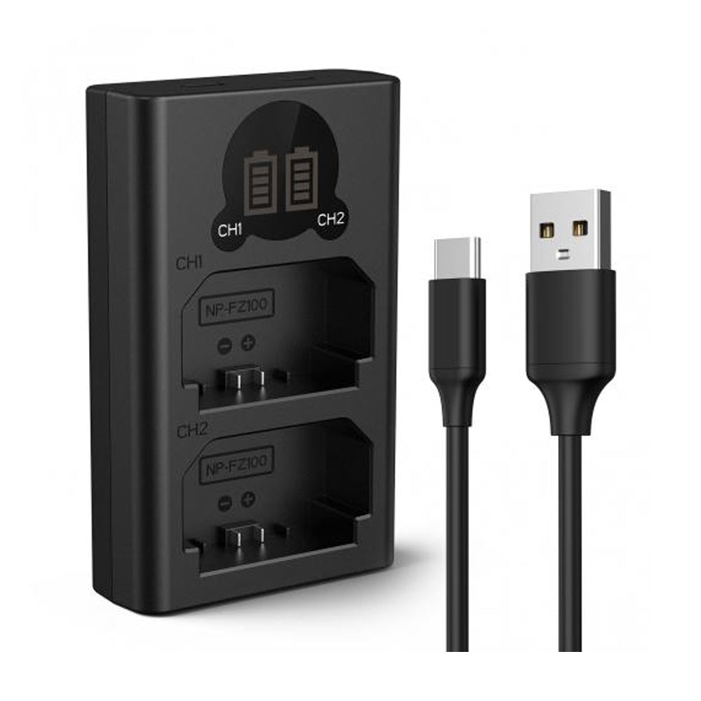 K&F Concept NP-FZ100 Dual Battery Charger with LCD Screen Indicator and USB A to Type C Charging Cable for Sony Alpha A7 III, A7R III, A7R IV, A9, A6600, Alpha A9 II, etc. Digital Camera Photography