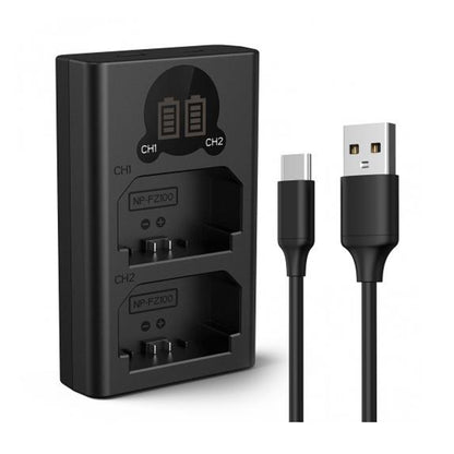 K&F Concept NP-FZ100 Dual Battery Charger with LCD Screen Indicator and USB A to Type C Charging Cable for Sony Alpha A7 III, A7R III, A7R IV, A9, A6600, Alpha A9 II, etc. Digital Camera Photography