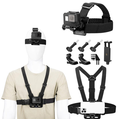 K&F Concept Head / Chest / Wrist Strap Mount Set Kit Bundle with 360° Rotation for Smartphones and GoPro DJI Insta360 Action Cameras - POV Point of View Recording, Hands-Free Vlogging, Video Content Creation | SKU-2289 SKU-2290