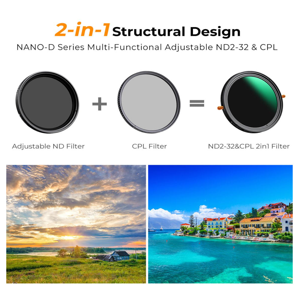 K&F Concept ND & PL Filter (1-5 Stops) 2-In-1 Neutral Density + Circular Polarizer Nano-D Optical Glass Lens Filter with Waterproof & Scratchproof Protective Coating and Putter Frame for DSLRs and Mirrorless Cameras (Available in Sizes)