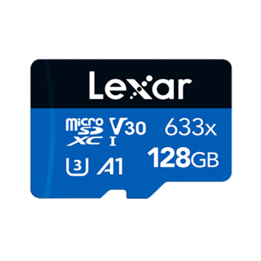 Lexar Professional 128GB High Performance 633x Blue Series MicroSDXC V30 A1 U3 UHS-I Class 10 Micro SD Card with 4K Video Recording, 100MB/s Read, 45MB/s Write Speeds and MicroSD Card Adapter for Cameras and Android Devices