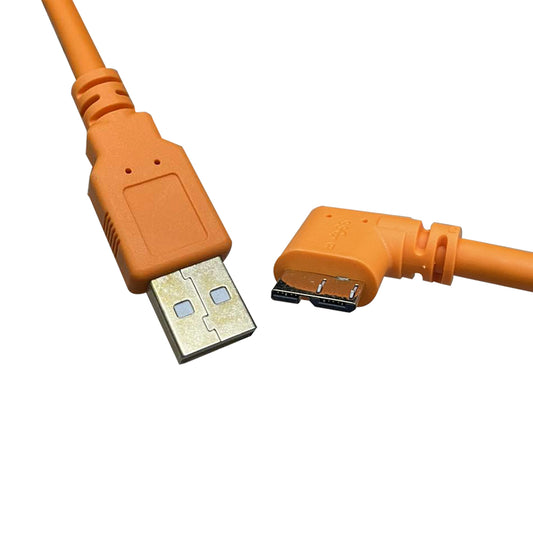 PXEL 10m 8m 5m 3m USB Type A to Right Angle USB Micro B Male to Male Tethering Cable Gold Plated with Type-C Expansion Port, Fast Data Transfer for Cameras, PC Desktop Computer, Photo & Video | High Visible Orange