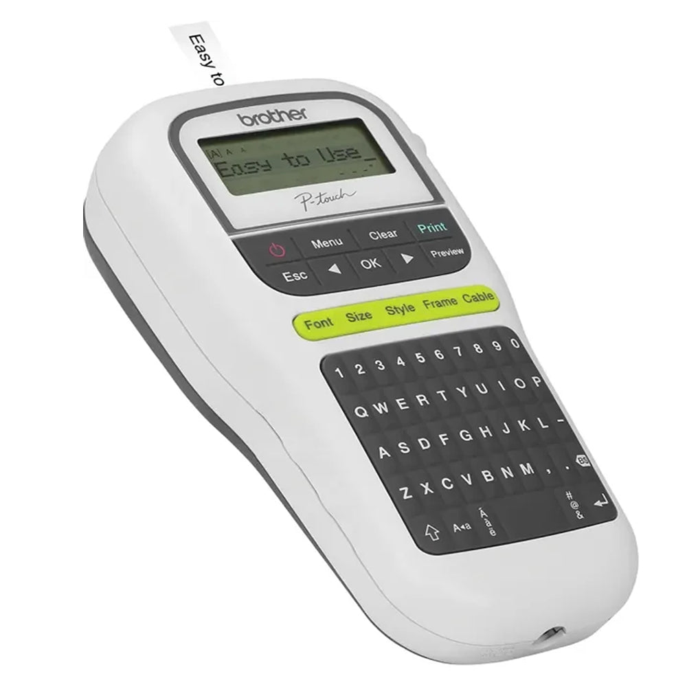 Brother P-Touch PT-H110 Portable Label Maker Printer w/ 3 Fonts, 14 Frames, 250 Symbols, QWERTY Keyboard, Graphic Display, Max 2 Lines Print Texts, Cable Labeling, compatible w/ TZe Tapes for Stationary, Inventory, Office Management