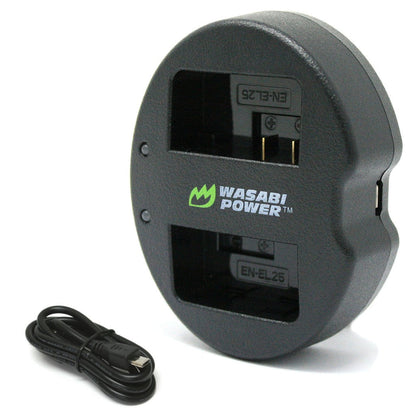 [CLEARANCE] Wasabi Power EN-EL25 Dual Battery Charger with USB Type C Charging Cable for Nikon Z 30, Nikon Z 50, Nikon Z fc Camera Battery | LCH-FC-ENEL25