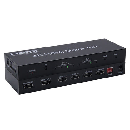 ArgoX 4x2 HDMI Matrix Video Switch Splitter with 4K 60Hz Ultra HD, IR, Supports 3D, 3.5mm Jack, Audio LPCM/Dolby/DTS 5.1 Channel | HDMX4X2-V2.0