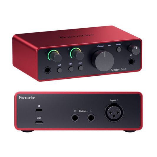 Focusrite Scarlett Solo 4th Generation 2 in / 2 Out USB Type-C Audio Interface with XLR Mic Preamp, Headphone, 1/4" Line & Hi-Z Inputs with Air Mode, Virtual Loopback Function and Software Expansion Bundle