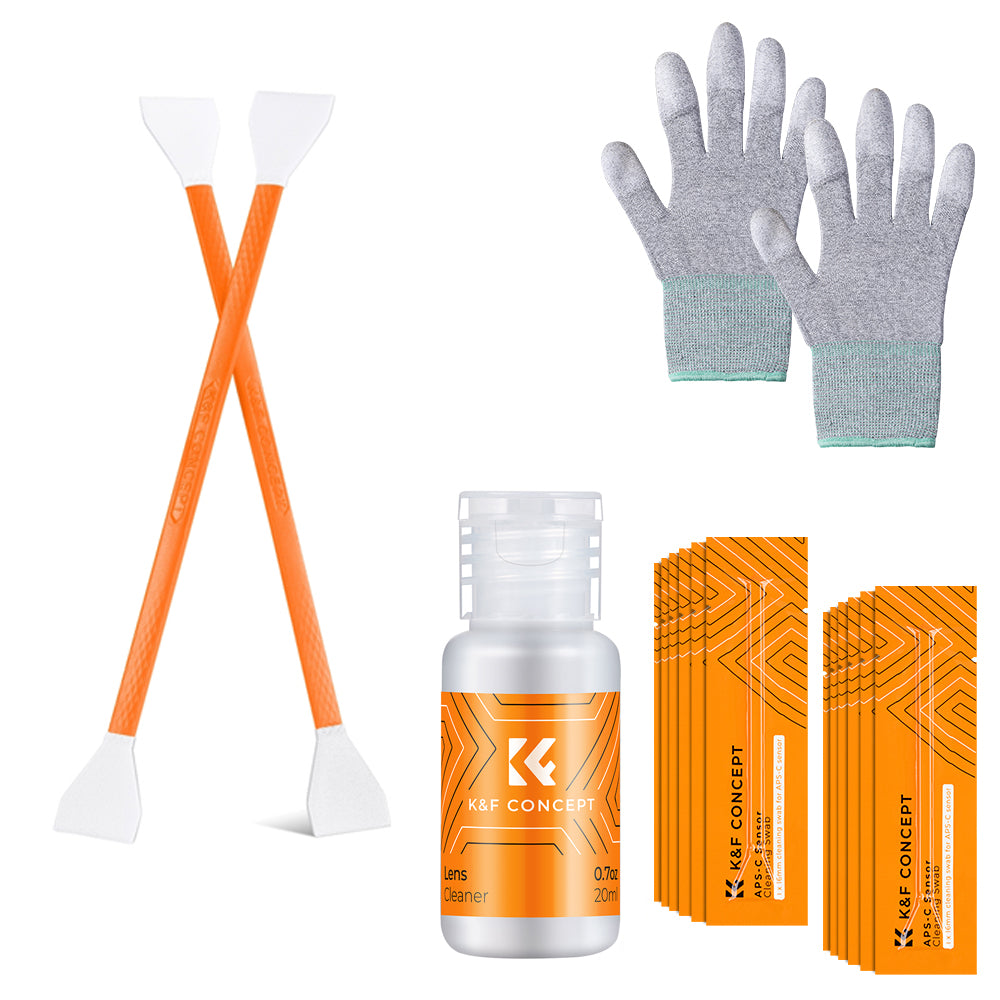 K&F Concept 16mm APS-C / 24mm Full Frame Sensor DSLR Camera Cleaning Swab Kit with Swab + Solution for Lens