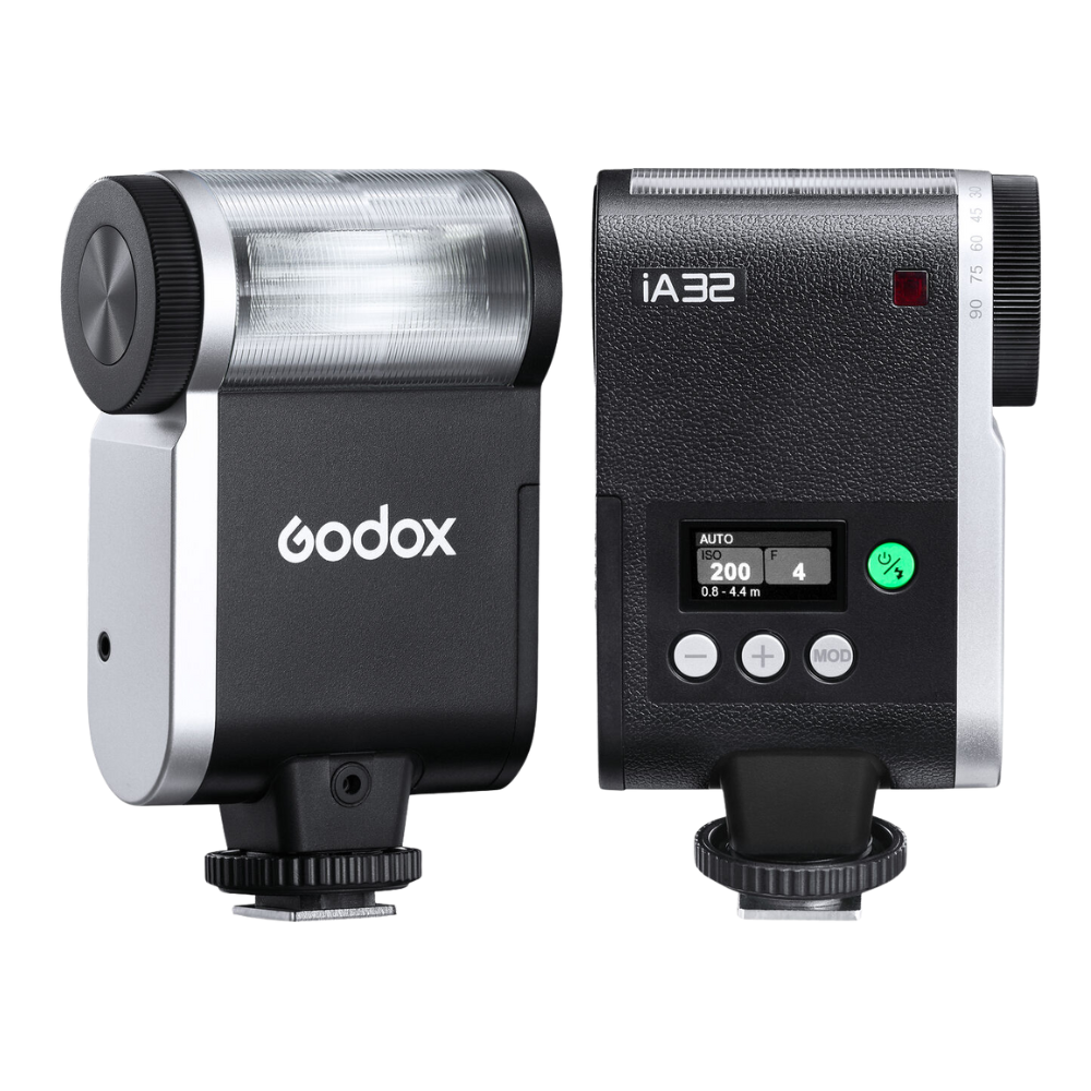 Godox iA32 Mini Flash with 8 Output Levels, 2.5 Seconds Recycling Time, 6200K CCT, 490 Full Power Flashes, Optical S1/S2 Modes, Onboard Automatic / Manual Controls, Sync Port and Hot Shoe Mount for Studio Lighting and Photography