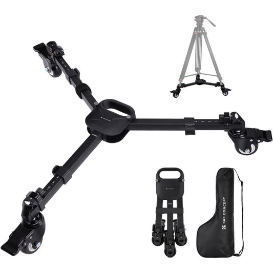 K&F Concept Heavy Duty Aluminum Alloy Universal Tripod Dolly 3 Wheel Base with Buckle Locks, 2 Section Legs, 20Kg Max Load Capacity for Studio Equipment