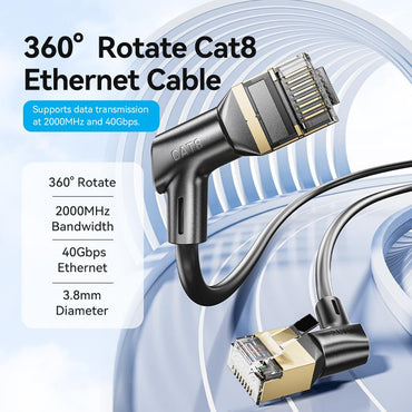 Vention 1 Meter Cat8 360° Right Angle UTP Ethernet Patch LAN Cable RJ45 Male to Male with Gold Plated Contacts, Max 40Gbps Rated Transfer Speed and 2000MHz Bandwidth for Internet Network | IKLBF