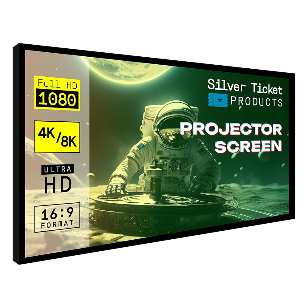 SILVER TICKET STR-169150 150-Inch 16:9 Frame Wall Cinema Projection Screen w/ 4K Ultra HD/8K/1080p