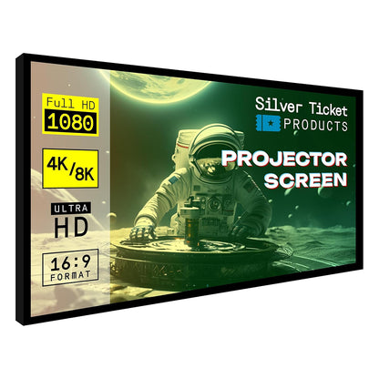 SILVER TICKET STR-169150 150-Inch 16:9 Frame Wall Cinema Projection Screen w/ 4K Ultra HD/8K/1080p
