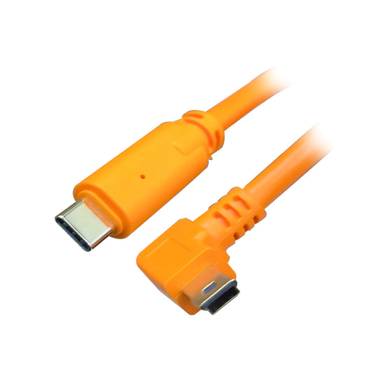 PXEL 10m 8m 5m 3m Tether USB Type C to Right Angle USB Mini 2.0 5-Pin Male to Male Tethering Cable Gold Plated with Ferrite Cores and Type-C Expansion Port for Cameras, PC Desktop Computer, Photo & Video | High Visible Orange