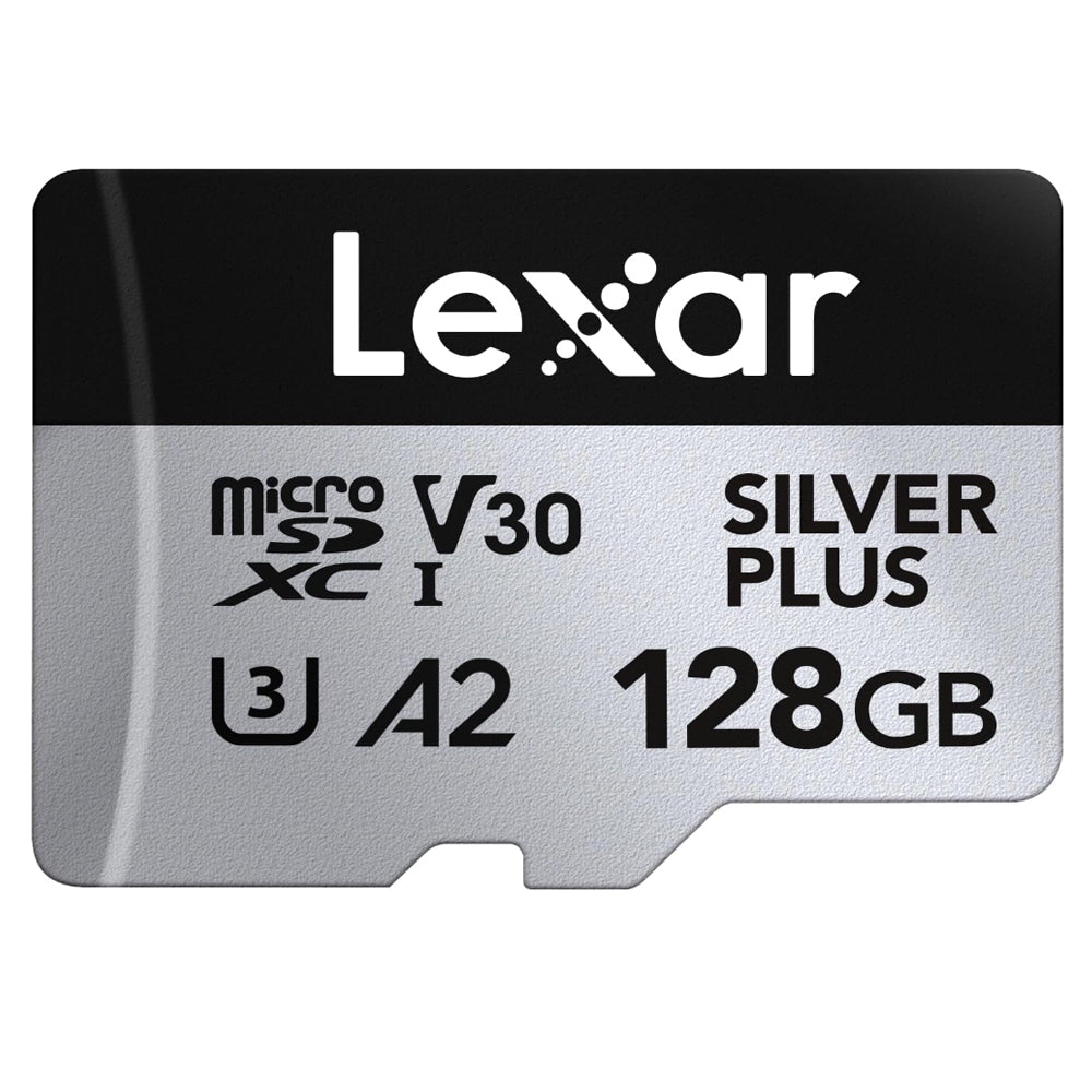 Lexar Professional 256GB 128GB 64GB Silver Plus MicroSDXC UHS-I A2 V30 U3 Class 10 Micro SD Card with 4K UHD Video Record, Max 205MB/s Read Speeds and MicroSD Card Adapter for Cameras and Android Devices