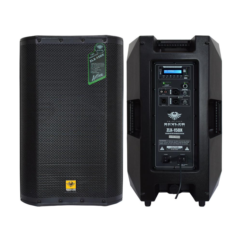 KEVLER ZLX-15DX (PAIR) 15" Active Powered PA  Speaker 1000W Class D Bluetooth USB DSP Full Range