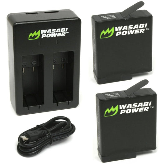 Wasabi Power (2-Pack) GoPro HERO 5, 6, 7, 8, and 2018 Model Action Camera Battery with Dual Charger and USB-A to Micro USB Charging Cable, Spare for AABAT-001
