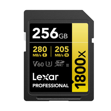 Lexar Professiol 512GB 256GB 1800x Gold Series SDXC UHS-II V60 U3 Class 10 Memory Card with 4K UHD Video Recording, Max 280MB/s Read Speeds for Photography and Videography