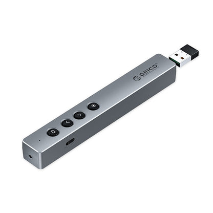 [CLEARANCE] ORICO 2.4GHz 2pcs Wireless Presentation Remote Clicker (AAA Battery) with 50m Control Range, 3R Class Laser, Magnetic USB Receiver for Windows, macOS, Linux, Android, Conference Presentation (Silver) | OPPT2-05-SV