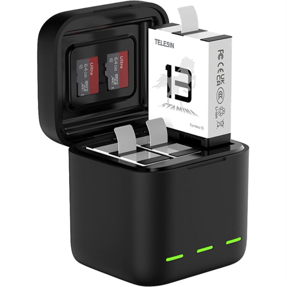 TELESIN GOPRO HERO 13 Black Triple Bay USB-C Charging Box Case / 1950mAh Rechargeable Battery for Action Cameras