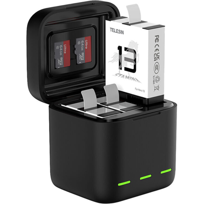 TELESIN GOPRO HERO 13 Black Triple Bay USB-C Charging Box Case / 1950mAh Rechargeable Battery for Action Cameras