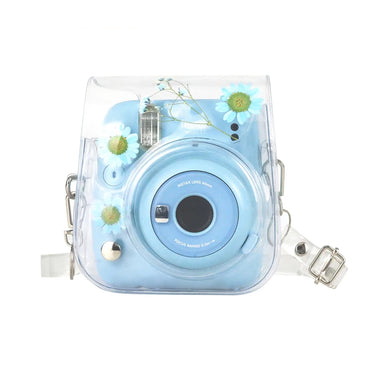 [CLEARANCE] Pikxi Dried Daisy Flowers Clear Case with Sling Bag Type Strap for FUJIFILM Instax Mini 12 Instant Film Camera - Yellow