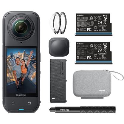 Insta360 X5 8K UHD 360° Action Camera Essential Bundle Kit with CMOS 72MP, Active HDR, Replaceable Lens, 49ft Waterproof, 2400mAh Max 185Mins Battery Life, Horizon Lock & Invisible Selfie Stick Effect for Content Creation & Videographers