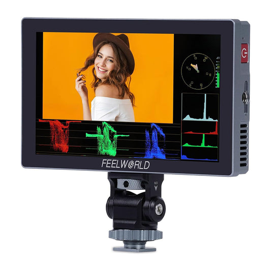 FEELWORLD P6X (5.5") 1000nit IPS On-Camera Field Monitor with Touch Screen Control, HDMI In & Out, 4K 60Hz Support, HDR, 3D LUT, Waveform, NP-F Battery Plate, and Mini Hot Shoe Adapter for Camcorders, DSLRs, and Mirrorless