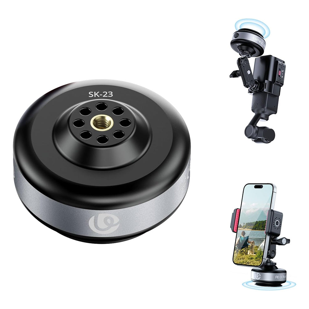 Ulanzi SK-23 One-Press Electric Suction Base Mount with 1/4" Screw + ARRI Locating Hole, 1kg Max Load Capacity Force, Auto-Adjusting Hold & Shake-Free Stability for Action Cameras, Smartphones, Photography, Vlogging & Travel | M085