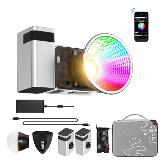 ZHIYUN MOLUS X60 COB LED 60W Bi-Color / RGB Compact Video Light with Mini Reflector + Diffuser, Creative Lighting Effects, Onboard Controls & Mobile Phone APP Interface for Studio Lighting, Photography, Filmmaking, Vlogging & Live Steaming