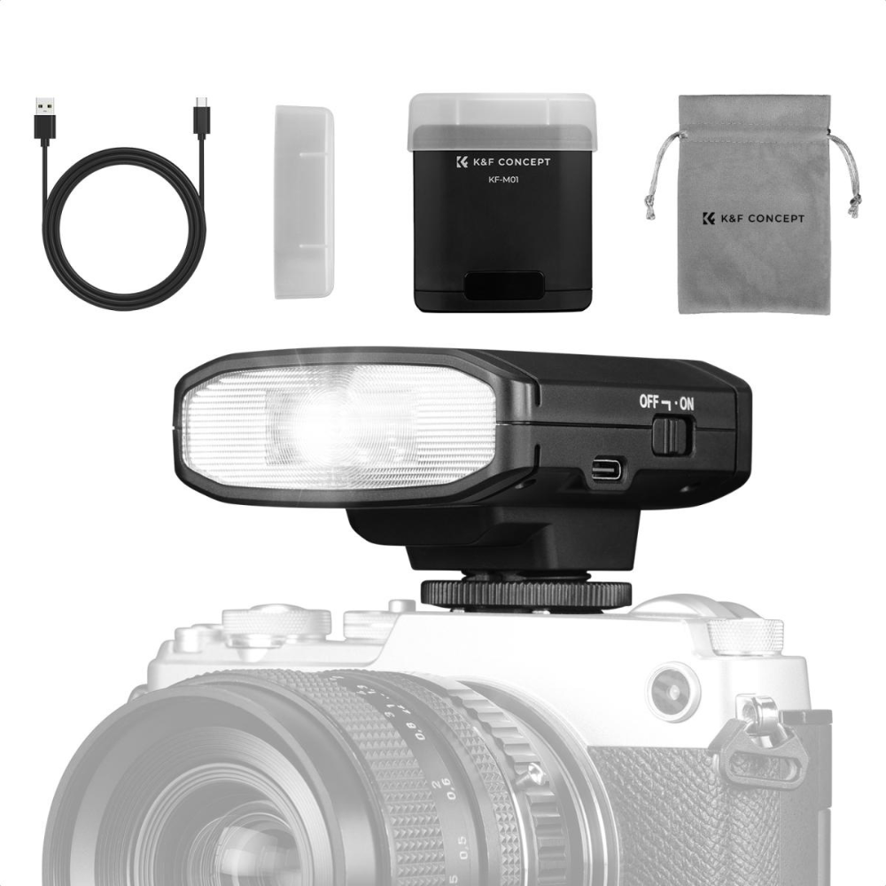 K&F Concept KF-M01 Mini On-Camera Speedlite Flash GN12, 5600K CCT, 2000mAh Built-in Battery & LCD Screen, Compatible for Canon, Fujifilm, Sony, Nikon, Panasonic, Olympus, Pentax & Other DSLR / Mirrorless Cameras with Standard Hot Shoe