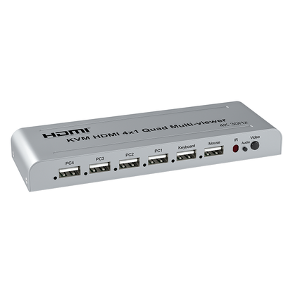 ArgoX 4K 30Hz KVM HDMI 4x1 Quad Multi-Viewer Seamless Switcher Ultra HD Support IR Remote Control, Compatible with USB 2.0, 1-Way Mouse & Keyboard, PCM2 Audio Format, USB Supports Windows, Linux, macOS, Android | HDSW4-V3