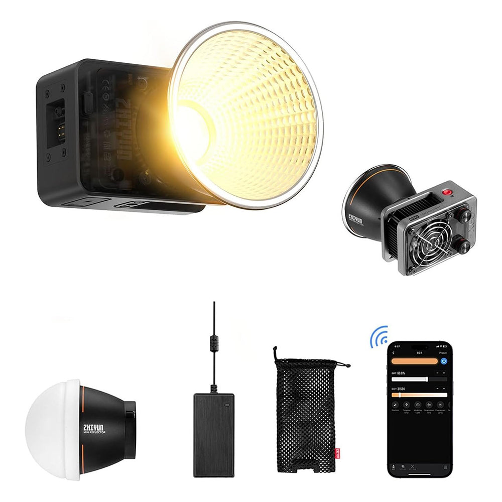 ZHIYUN MOLUS X60 COB LED 60W Bi-Color / RGB Compact Video Light with Mini Reflector + Diffuser, Creative Lighting Effects, Onboard Controls & Mobile Phone APP Interface for Studio Lighting, Photography, Filmmaking, Vlogging & Live Steaming