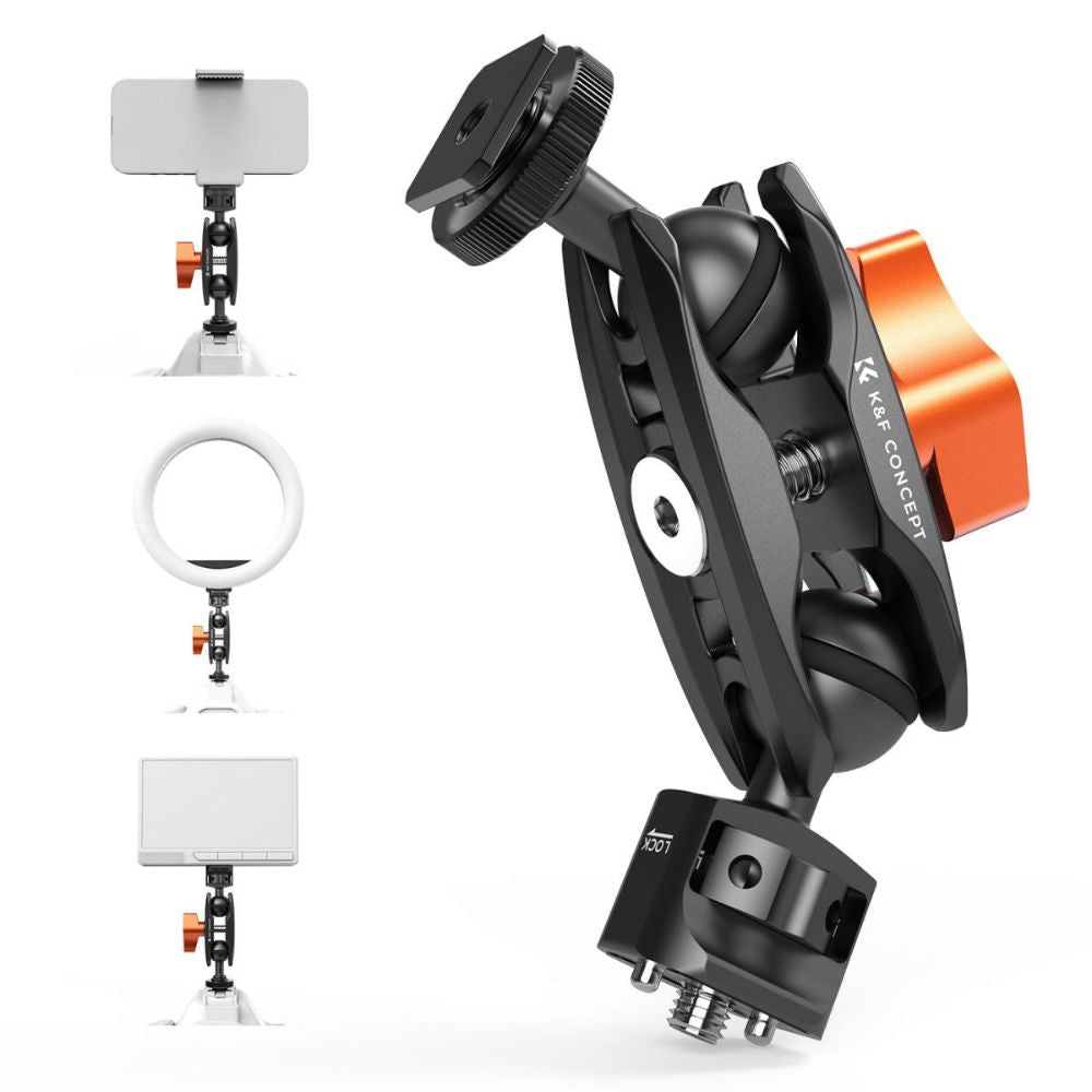 K&F Concept Universal Super C Clamp with 360° Dual Head Magic Arm, 18-60mm Clamping Surface, 1/4"-20 Expansion Ports, & 1.5kgs Load Capacity for Smartphone Clip, Fill Light, Compact, DSLR, SLR, Mirrorless, Panoramic, Action Cameras