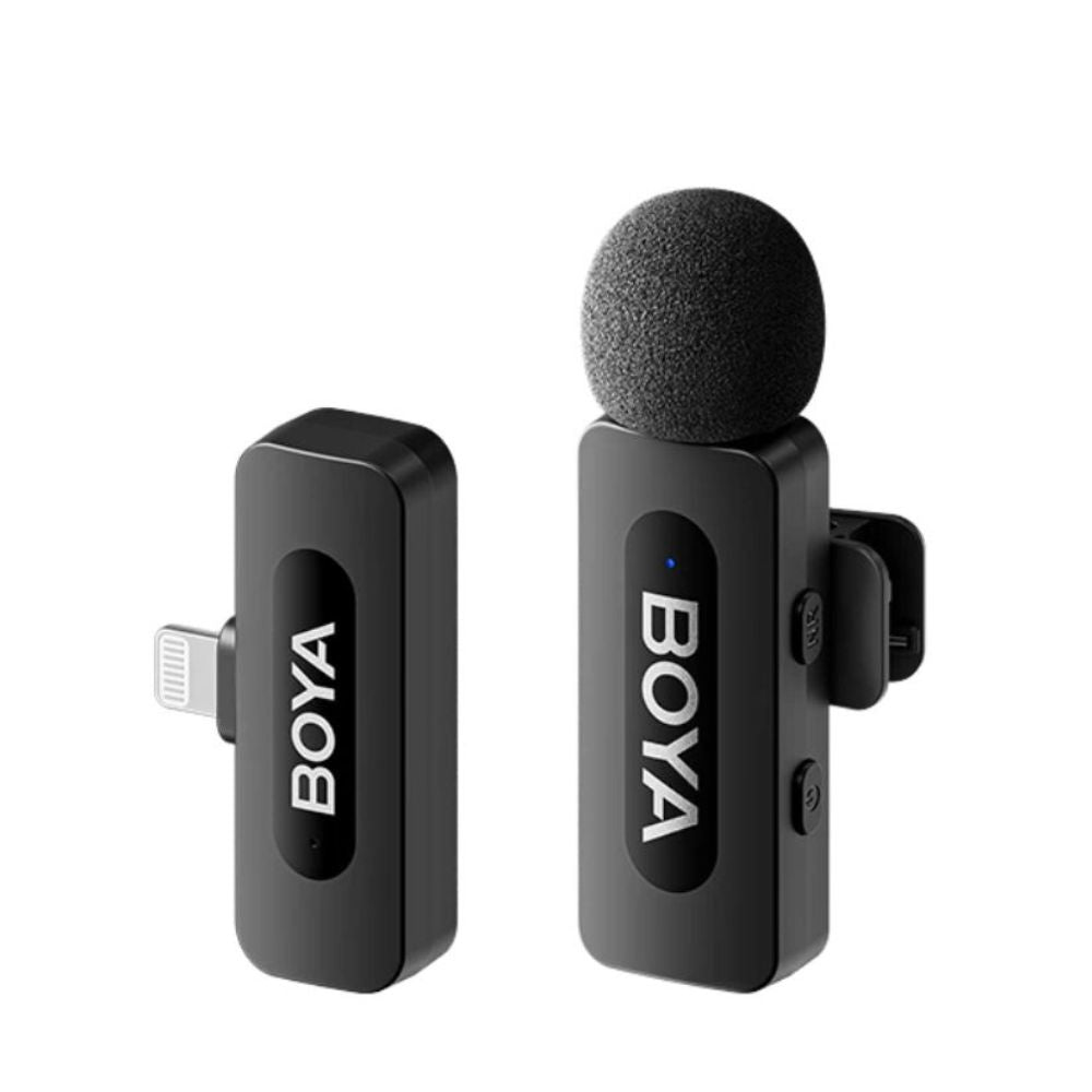 [CLEARANCE] Boya BY-V2 Ultracompact 2.4GHz Dual Wireless Lavalier Microphone System Lightning Connector for iOS Devices with 360 Degree Omnidirectional Sound, Noise Cancellation, Auto Pairing, 100m Wireless Range