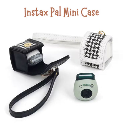 [CLEARANCE] Pikxi Plaid Style PU Leather Protective Case with Wrist Strap for Fujifilm Instax Pal - White