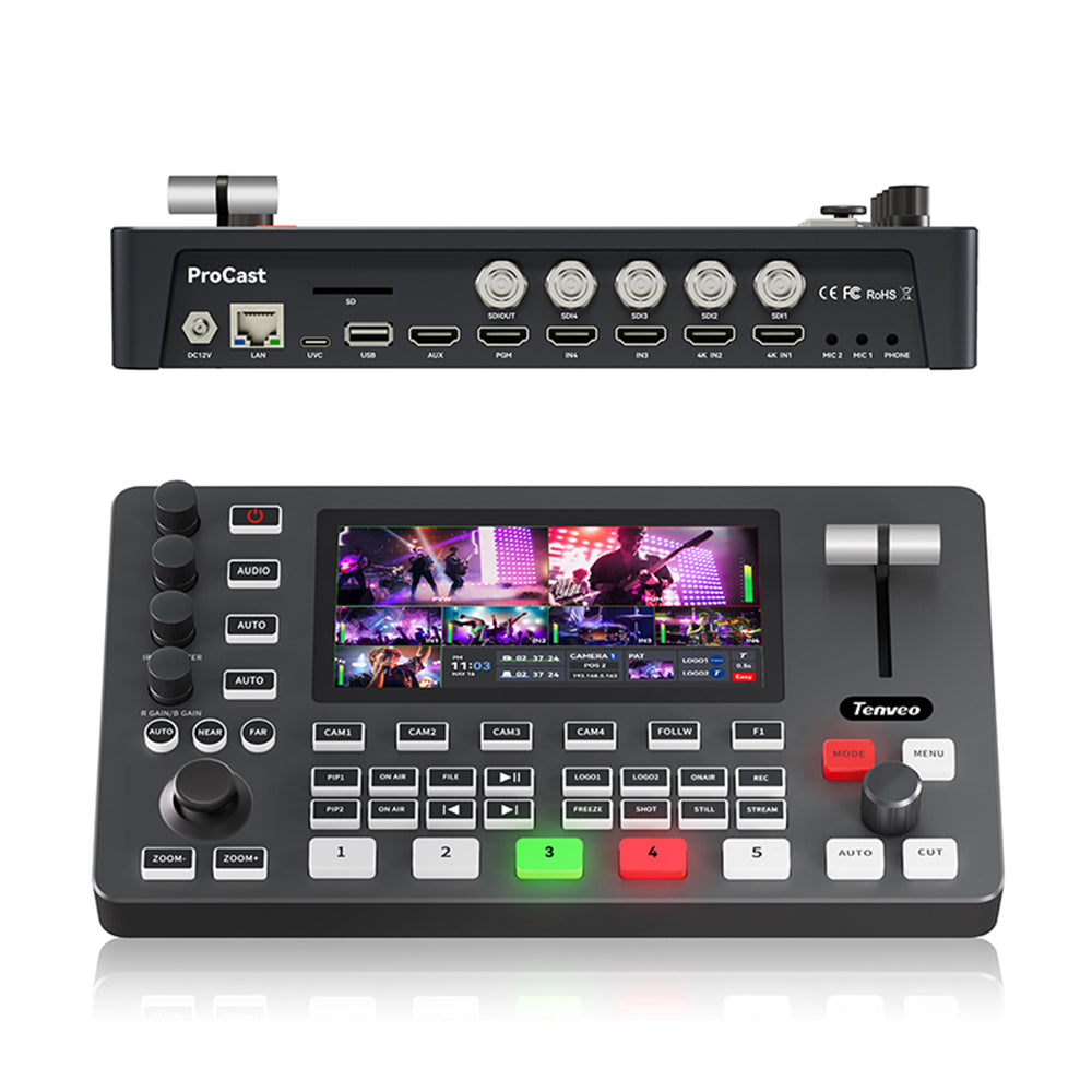 Tenveo TEVO-PC500 4K 60FPS 5.5" Screen Multi-Camera Broadcast Control Keyboard Video Mixer Switcher