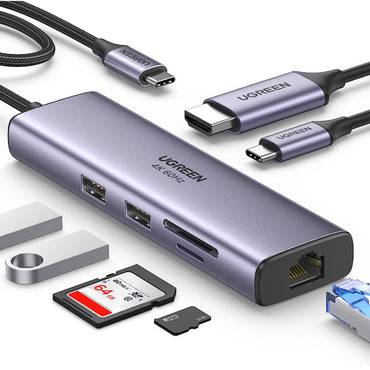 [CLEARANCE] UGREEN 7-in-1 USB Type C Multifunctional Docking Station with 4K HDMI, 100W PD Fast Charging, 5Gbps USB, SD/TF MicroSD Card Reader, RJ45 Ethernet for PC, Desktop Computer, Laptop, MacBook, Windows, MacOS | 60515