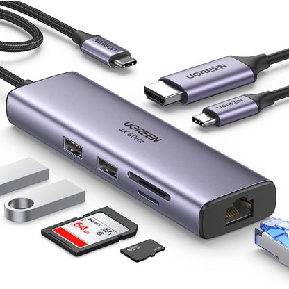 [CLEARANCE] UGREEN 7-in-1 USB Type C Multifunctional Docking Station with 4K HDMI, 100W PD Fast Charging, 5Gbps USB, SD/TF MicroSD Card Reader, RJ45 Ethernet for PC, Desktop Computer, Laptop, MacBook, Windows, MacOS | 60515