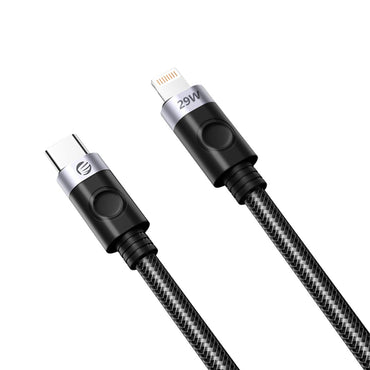 [CLEARANCE] ORICO USB C-to-Lightning 29W Fast Charging Aluminum Alloy + TPE + Woven Mesh Cable with 480 Mbps Transmission Rate for AirPods, AirPods Pro, iPhone, iPad, or iPod Touch | Black