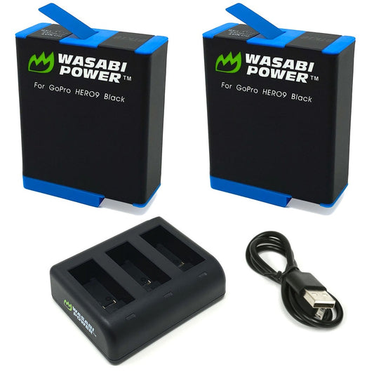 Wasabi Power (2 Pack) 3.85V 1730mAh Battery and Dual / Triple USB Charger Kit with Power Indicators, USB Micro and Type-C Ports for GoPro HERO 9 10 11 12 and Black Action Camera