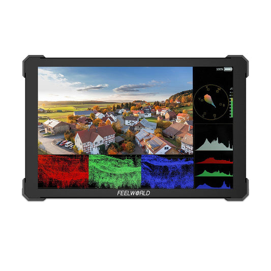 FEELWORLD T10 (10.1") 500nit IPS On-Camera Field Monitor with Touch Screen Control, HDMI In & Out with 4K 60Hz Support, HDR, 3D LUT, Waveform, and NP-F970 Battery Slot and External Install Plate for Camcorders, DSLRs, and Mirrorless