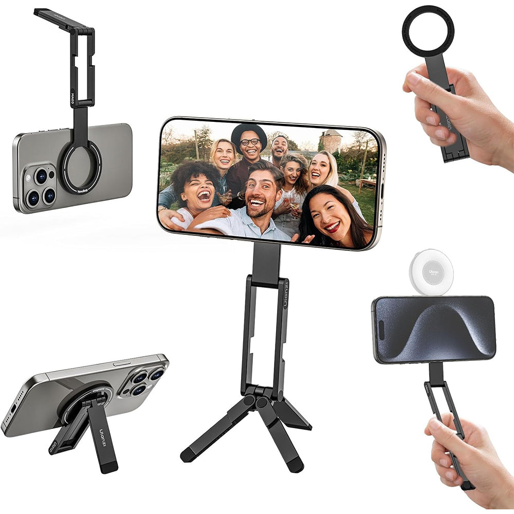 Ulanzi MA60 Foldable MagSafe Smartphone Tripod Stand with Multi-Angle Adjustment, Ultra Slim and Compact Design for iPhone 16/15/14/13/12 Pro Max & Other Compatible Mobile Devices - Ideal for Live Streaming, Vlogging