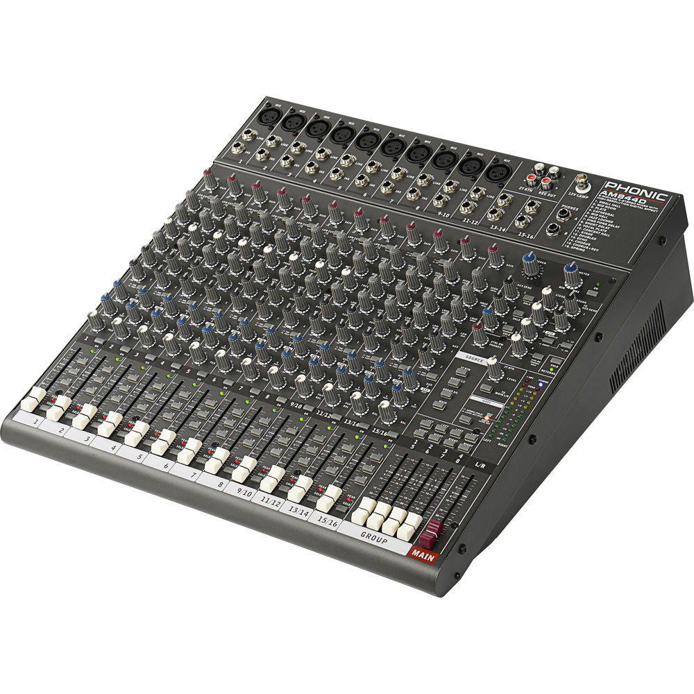 Phonic AM-844D 8-MIC/LINE Mono Channels, 4-Stereo 4-Group Recording Mixer with DFX, USB Interface, 3-Band EQ, 10 Microphone Preamps, and Direct Outputs for Multitrack Recording